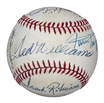 Baseball Hall of Famers Multi-Signed Baseball With 14 Signatures Including Mantle, Willams, Aaron and Mays (JSA)